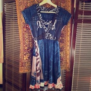 Desigual blue red logo t shirt skater mini dress M